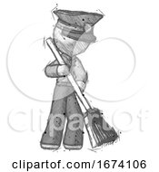 Sketch Police Man Sweeping Area With Broom