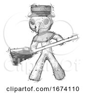 Poster, Art Print Of Sketch Plague Doctor Man Broom Fighter Defense Pose