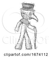 Sketch Plague Doctor Man Walking With Hiking Stick