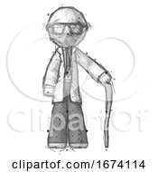 Sketch Doctor Scientist Man Standing With Hiking Stick