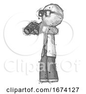 Poster, Art Print Of Sketch Doctor Scientist Man Holding Binoculars Ready To Look Left