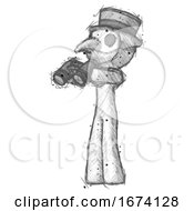 Poster, Art Print Of Sketch Plague Doctor Man Holding Binoculars Ready To Look Left