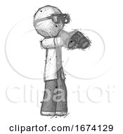 Poster, Art Print Of Sketch Doctor Scientist Man Holding Binoculars Ready To Look Right