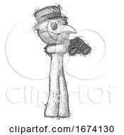 Poster, Art Print Of Sketch Plague Doctor Man Holding Binoculars Ready To Look Right