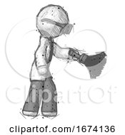 Sketch Doctor Scientist Man Dusting With Feather Duster Downwards