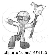 Poster, Art Print Of Sketch Doctor Scientist Man Holding Jester Staff Posing Charismatically