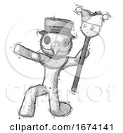 Poster, Art Print Of Sketch Plague Doctor Man Holding Jester Staff Posing Charismatically