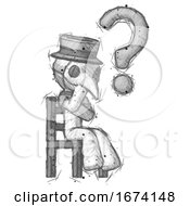 Poster, Art Print Of Sketch Plague Doctor Man Question Mark Concept Sitting On Chair Thinking