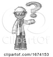 Sketch Doctor Scientist Man Holding Question Mark To Right