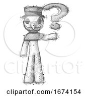Poster, Art Print Of Sketch Plague Doctor Man Holding Question Mark To Right