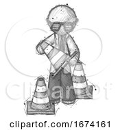 Sketch Doctor Scientist Man Holding A Traffic Cone