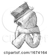 Sketch Plague Doctor Man Sitting With Head Down Facing Sideways Left