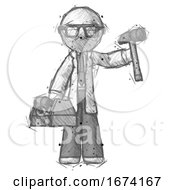 Sketch Doctor Scientist Man Holding Tools And Toolchest Ready To Work