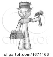 Poster, Art Print Of Sketch Plague Doctor Man Holding Tools And Toolchest Ready To Work
