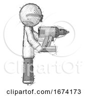Poster, Art Print Of Sketch Doctor Scientist Man Using Drill Drilling Something On Right Side