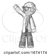 Poster, Art Print Of Sketch Doctor Scientist Man Waving Emphatically With Right Arm