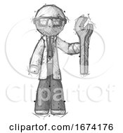 Poster, Art Print Of Sketch Doctor Scientist Man Holding Wrench Ready To Repair Or Work