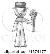 Poster, Art Print Of Sketch Plague Doctor Man Holding Wrench Ready To Repair Or Work