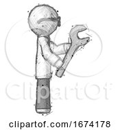 Poster, Art Print Of Sketch Doctor Scientist Man Using Wrench Adjusting Something To Right