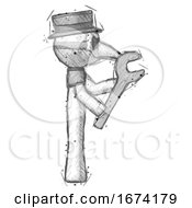 Poster, Art Print Of Sketch Plague Doctor Man Using Wrench Adjusting Something To Right