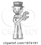 Poster, Art Print Of Sketch Plague Doctor Man Holding Large Wrench With Both Hands