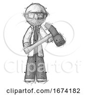 Poster, Art Print Of Sketch Doctor Scientist Man Holding Hammer Ready To Work