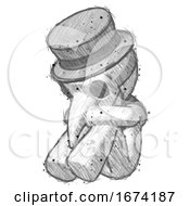 Poster, Art Print Of Sketch Plague Doctor Man Sitting With Head Down Facing Angle Left