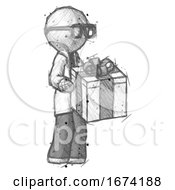 Poster, Art Print Of Sketch Doctor Scientist Man Giving A Present