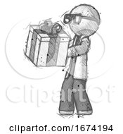 Poster, Art Print Of Sketch Doctor Scientist Man Presenting A Present With Large Bow On It