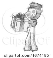 Poster, Art Print Of Sketch Plague Doctor Man Presenting A Present With Large Bow On It