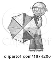 Poster, Art Print Of Sketch Doctor Scientist Man Holding Rainbow Umbrella Out To Viewer