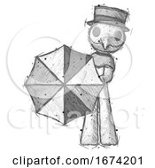 Poster, Art Print Of Sketch Plague Doctor Man Holding Rainbow Umbrella Out To Viewer