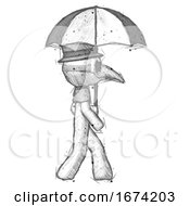 Poster, Art Print Of Sketch Plague Doctor Man Woman Walking With Umbrella