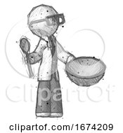 Poster, Art Print Of Sketch Doctor Scientist Man With Empty Bowl And Spoon Ready To Make Something