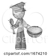 Sketch Police Man With Empty Bowl And Spoon Ready To Make Something