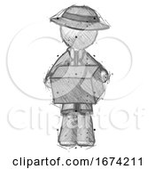 Poster, Art Print Of Sketch Detective Man Holding Box Sent Or Arriving In Mail
