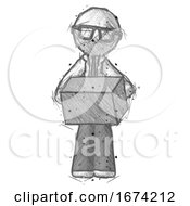 Sketch Doctor Scientist Man Holding Box Sent Or Arriving In Mail