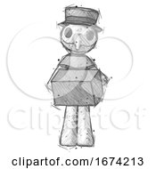 Poster, Art Print Of Sketch Plague Doctor Man Holding Box Sent Or Arriving In Mail