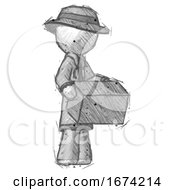 Poster, Art Print Of Sketch Detective Man Holding Package To Send Or Recieve In Mail