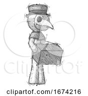 Sketch Plague Doctor Man Holding Package To Send Or Recieve In Mail