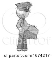 Poster, Art Print Of Sketch Police Man Holding Package To Send Or Recieve In Mail