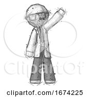 Poster, Art Print Of Sketch Doctor Scientist Man Waving Emphatically With Left Arm