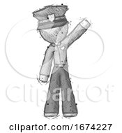Sketch Police Man Waving Emphatically With Left Arm