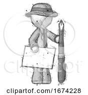 Poster, Art Print Of Sketch Detective Man Holding Large Envelope And Calligraphy Pen