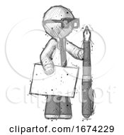 Sketch Doctor Scientist Man Holding Large Envelope And Calligraphy Pen
