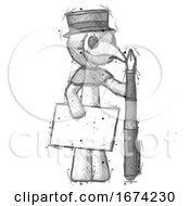 Poster, Art Print Of Sketch Plague Doctor Man Holding Large Envelope And Calligraphy Pen