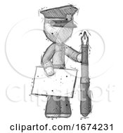 Sketch Police Man Holding Large Envelope And Calligraphy Pen