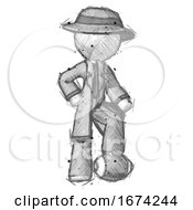Sketch Detective Man Standing With Foot On Football