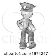 Sketch Police Man Standing With Foot On Football