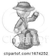Sketch Detective Man Sitting On Giant Football